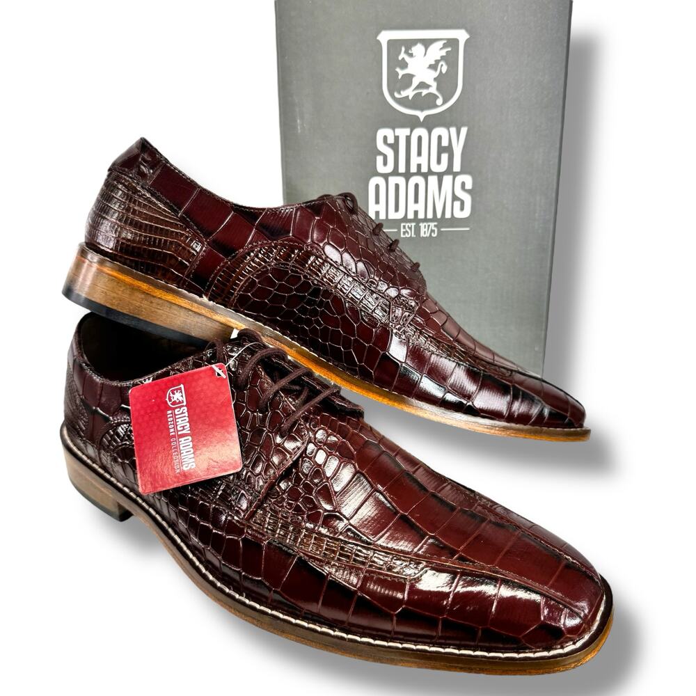 Mens Stacy Adams Shoes‎ Crocodile Leather Print GABARDO 25681 Cognac US 9.5